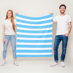 Sky Blue and White Cabana Stripes Fleece Blanket