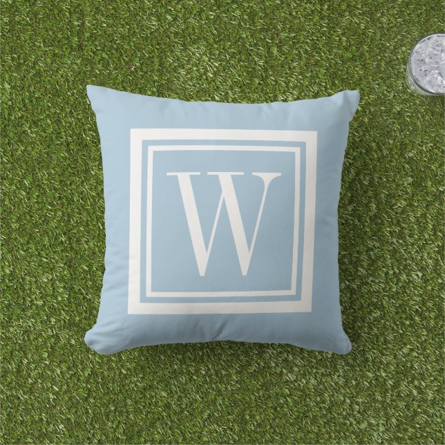 Sky Blue and White Classic Square Monogram Cushion (Grass)