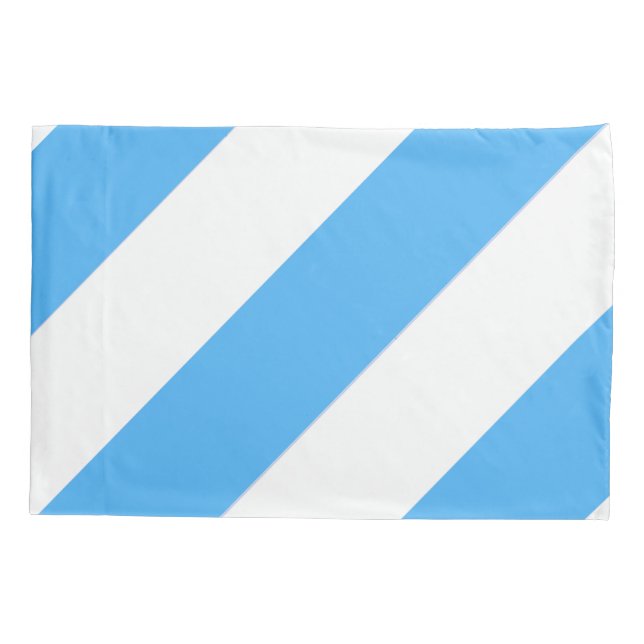 Sky Blue and White Diagonal Broad Stripe Pillowcase (Back)