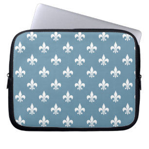 Sky Blue and White Fleur de Lis Pattern Laptop Sleeve