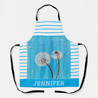 Sky Blue and White Floral All-Over Print Apron