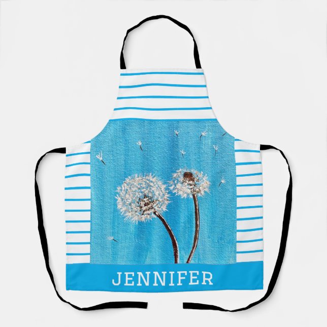 Sky Blue and White Floral All-Over Print Apron (Front)