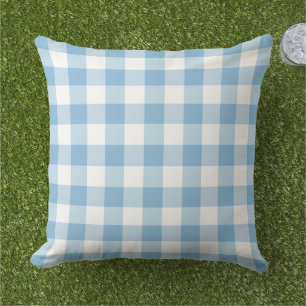 Sky Blue and White Gingham Plaid Pattern Cushion