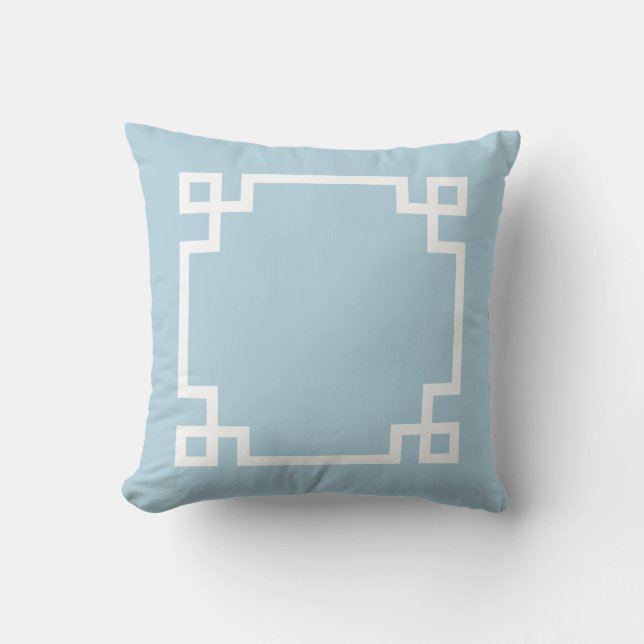 Sky Blue and White Greek Key Outdoor Cushion (Front)