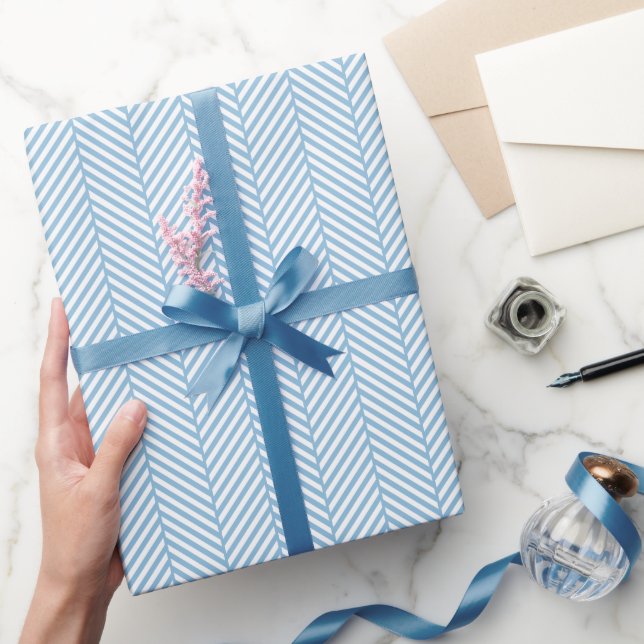 Sky Blue and White Herringbone Wrapping Paper (Gifting)