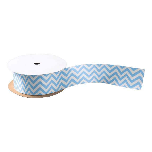 Sky Blue and White Large Chevron ZigZag Pattern Satin Ribbon (Spool)