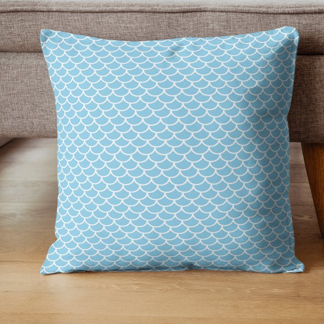 Sky Blue and White Mermaid Shell Pattern Cushion (Creator Uploaded)