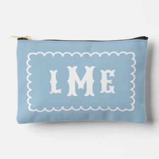 Sky Blue and White Scalloped Monogram Accessory Pouch