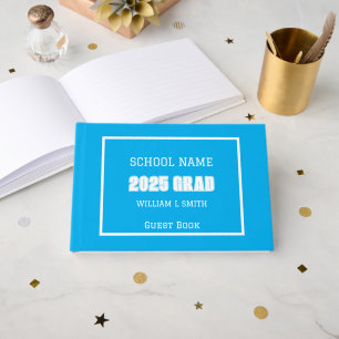 Sky Blue and White School Colours Graduation Guest Book