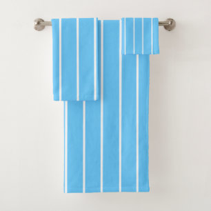 Sky Blue and White Summer Stripes Bath Towel Set