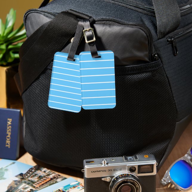 Sky Blue and White Summer Stripes Luggage Tag (Front & Back)