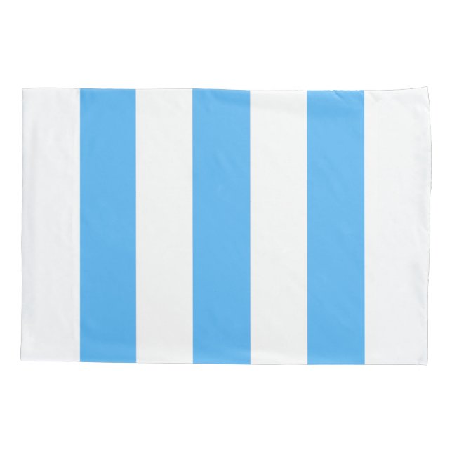 Sky Blue and White Vertical Broad Stripe Pillowcase (Back)