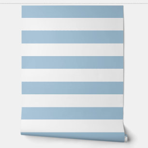 Sky Blue and White Wide Horizontal Stripes Wallpaper