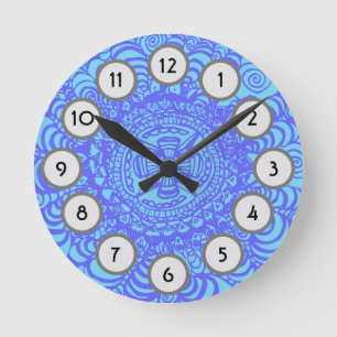 Sky Blue Aztec Mandala Clock