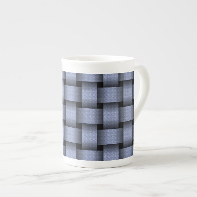 Sky Blue Basket Weave Bone China Mug (Front Right)