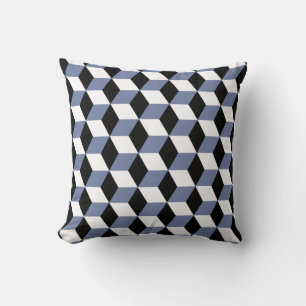 Sky Blue Black & White 3D Cubes Pattern Cushion