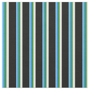 Sky Blue, Blue, Forest Green, White & Black Lines Fabric