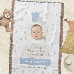Sky Blue Boho Baby's 1st Photo Christmas Throw Blanket