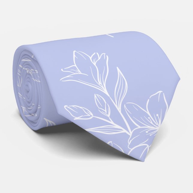 Sky blue boho retro floral flowers pattern elegant tie (Rolled)