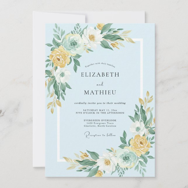 Sky Blue Botanical Artistry Wedding Invitation (Front)