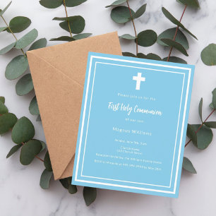 Sky blue boy First Holy Communion invitation