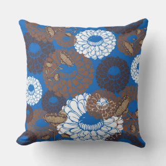 Sky Blue Broun Flower Throw Pillow