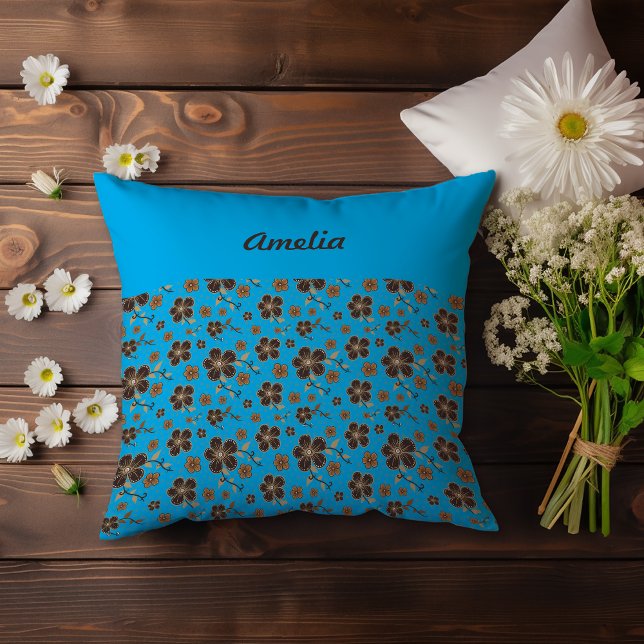 Sky blue brown natural flower  name cushion (Creator Uploaded)