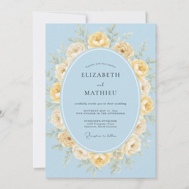 Sky Blue Butter Rose Wedding Invitation (Front)