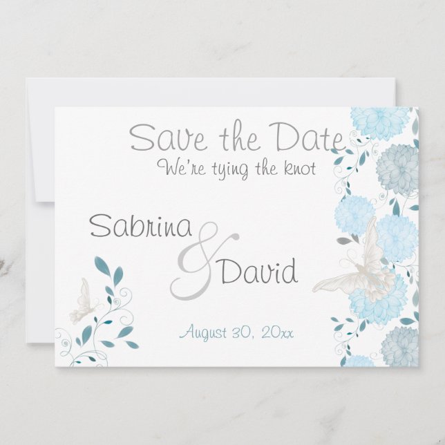 Sky Blue Butterfly Chrysanthemum Save the Date (Front)