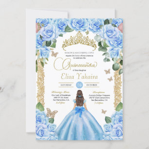 Sky Blue Butterfly Princess Dress Quinceanera Invitation
