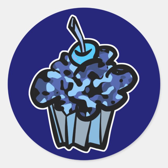 sky blue camouflage cupcake classic round sticker (Front)