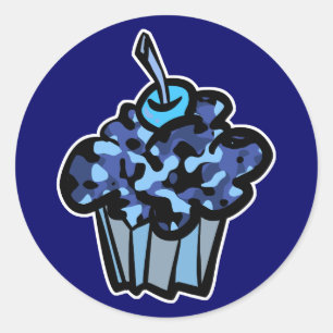 sky blue camouflage cupcake classic round sticker