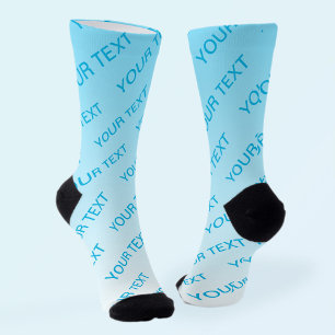 Sky Blue (changeable colour!) Ombre & Text Pattern Socks