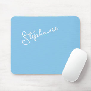Sky Blue Chic Minimalist Script Personalized Name Mouse Pad