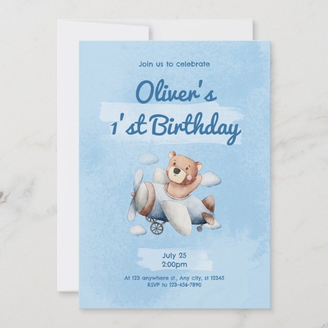 Sky Blue Child 1'st Birthday Invitation (Front)