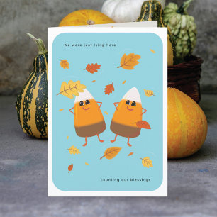 Sky Blue   Chocolate Candy Corn Couple   Fall Holiday Card