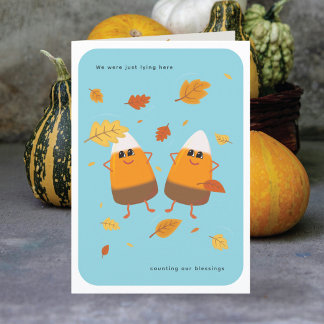 Sky Blue | Chocolate Candy Corn Couple | Fall Holiday Card