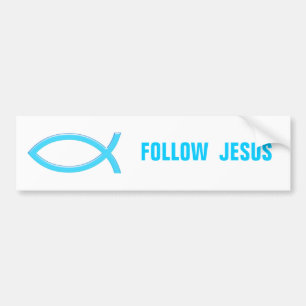 Sky Blue Christian Fish   Follow Jesus Bumper Sticker