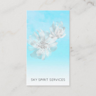 *~* Sky Blue Clouds QR Flowers Glitter Shimmer Business Card