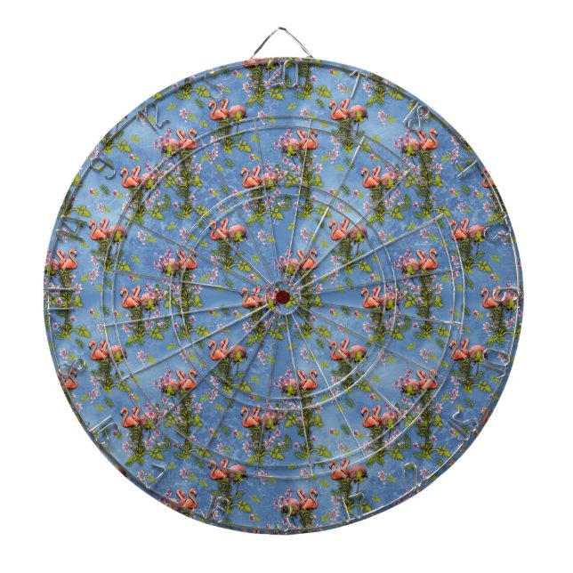 Sky blue cloudy and Flamingo's Repeat Print Dartboard (Front)