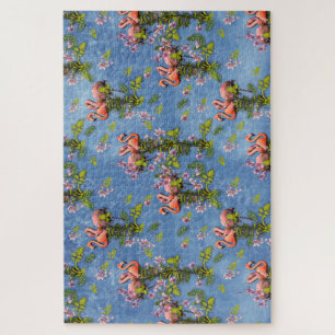 Sky blue cloudy and Flamingo's Repeat Print Jigsaw Puzzle