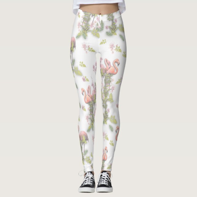 Sky blue cloudy and Flamingo's Repeat Print Leggings (Front)