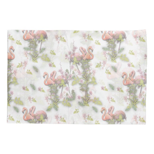Sky blue cloudy and Flamingo's Repeat Print Pillowcase (Back)