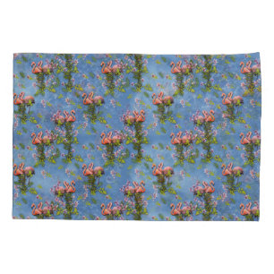 Sky blue cloudy and Flamingo's Repeat Print Pillowcase
