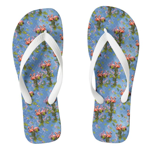 Sky blue cloudy and Flamingo's Repeat Print Thongs (Footbed)