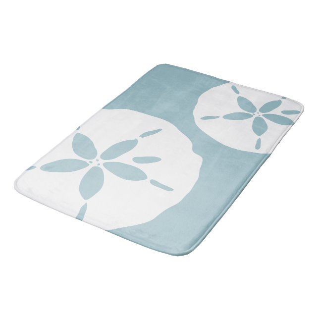 Sky Blue Coastal Beach Nautical Sand Dollar Bath Mat (Angled)