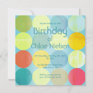 Sky Blue & Colourful Circles Birthday Invitation