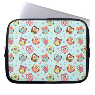 Sky Blue Colourful Owls laptop sleeve