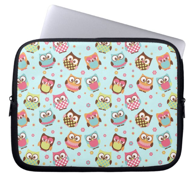 Sky Blue Colourful Owls laptop sleeve (Front)