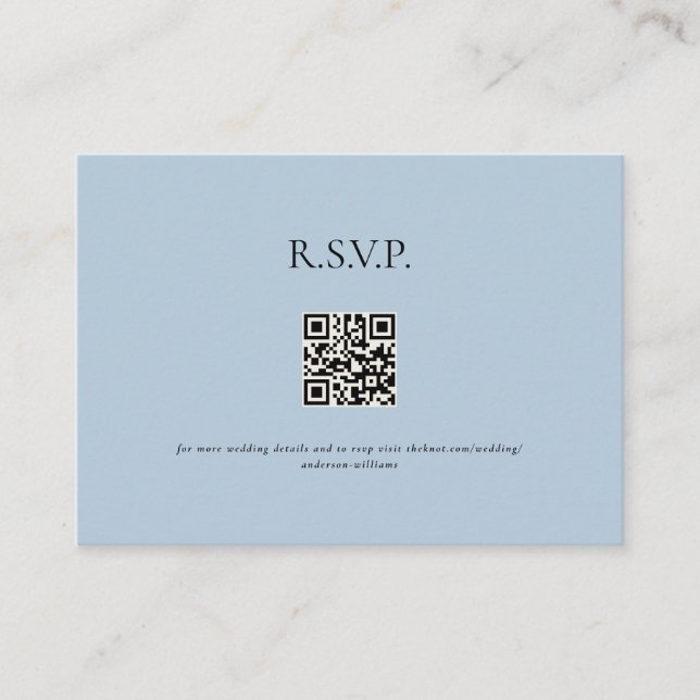 Sky Blue Contemporary QR Code Wedding RSVP II Enclosure Card (Front)